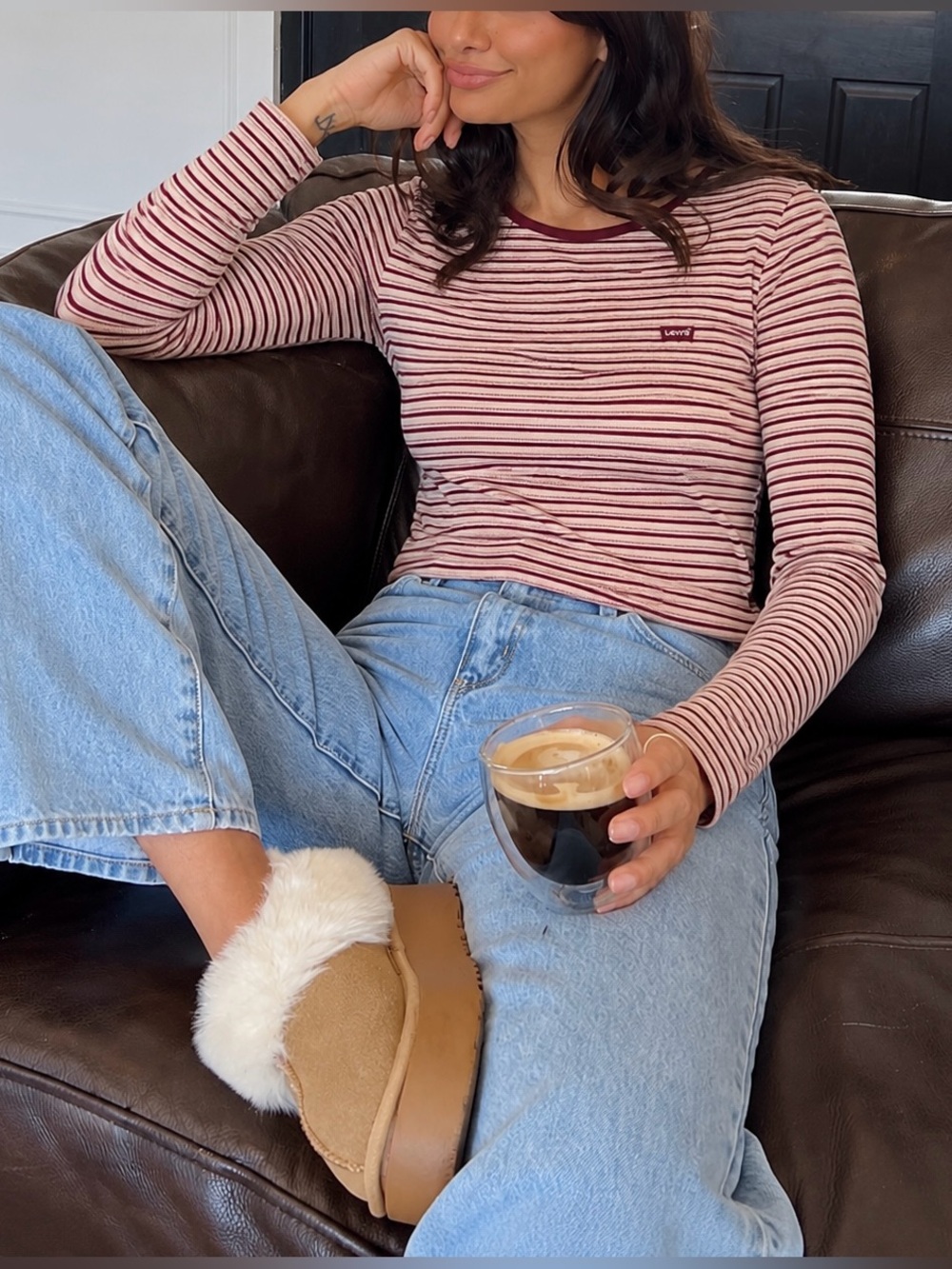 ♥️LEVI’S Y2K Style Top - Long Sleeve - Striped Ribbed Knit Essential Crew Neck